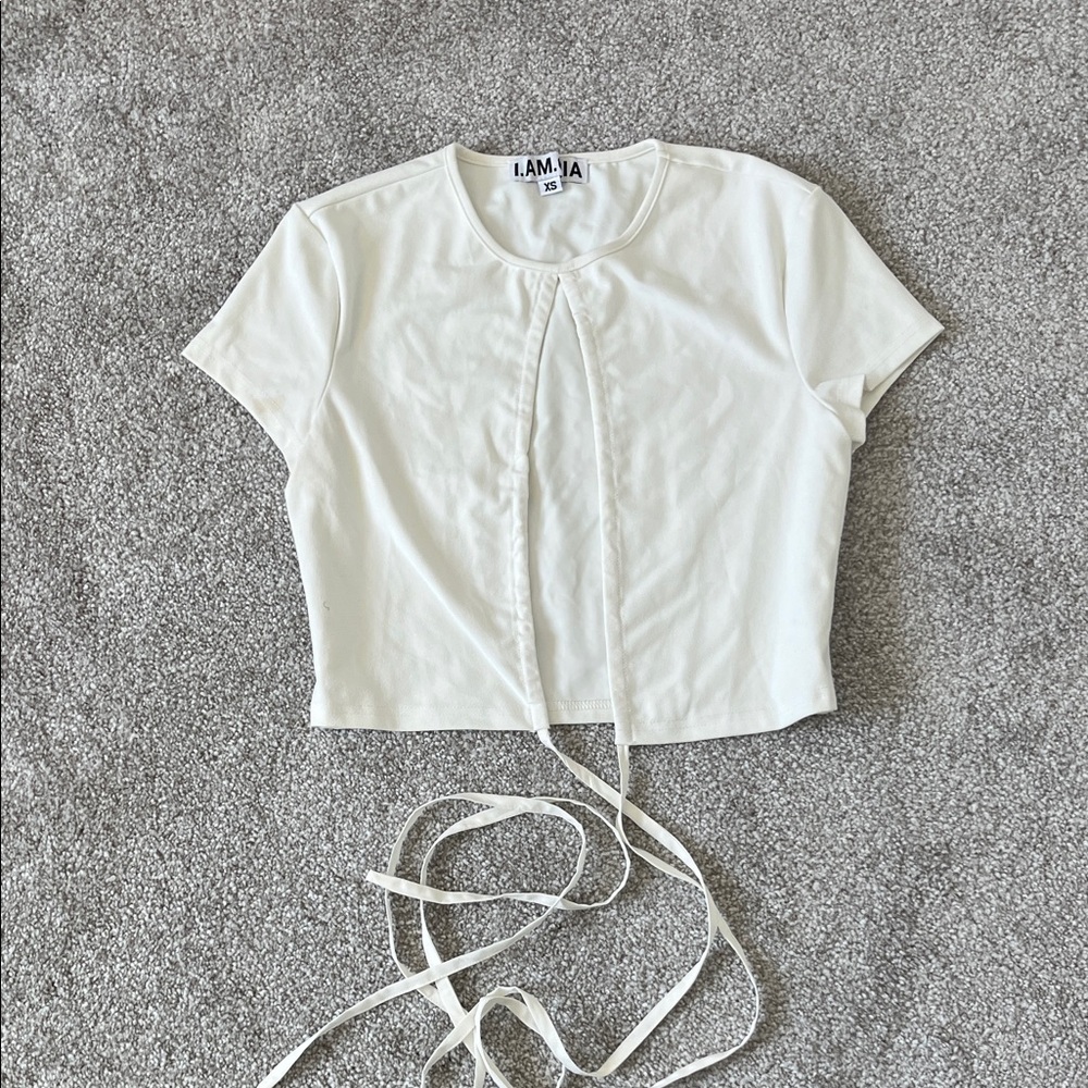 I.AM.GIA Cream Tie-Front Crop Top